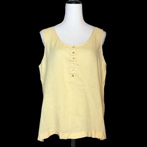 Jones & Co 100% Linen Sleeveless Popover Tunic Top Shirt Size L Butter Yellow